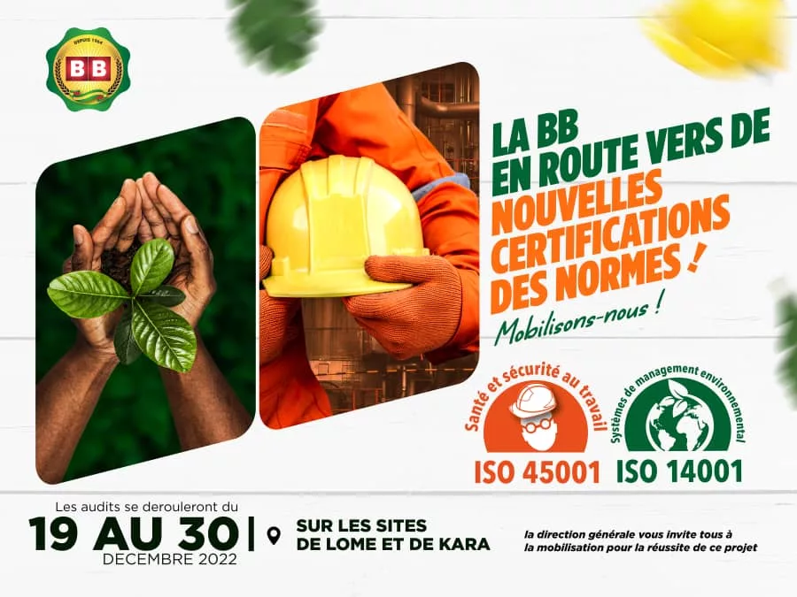 BB Lomé Lance sur ses sites la certification des Normes